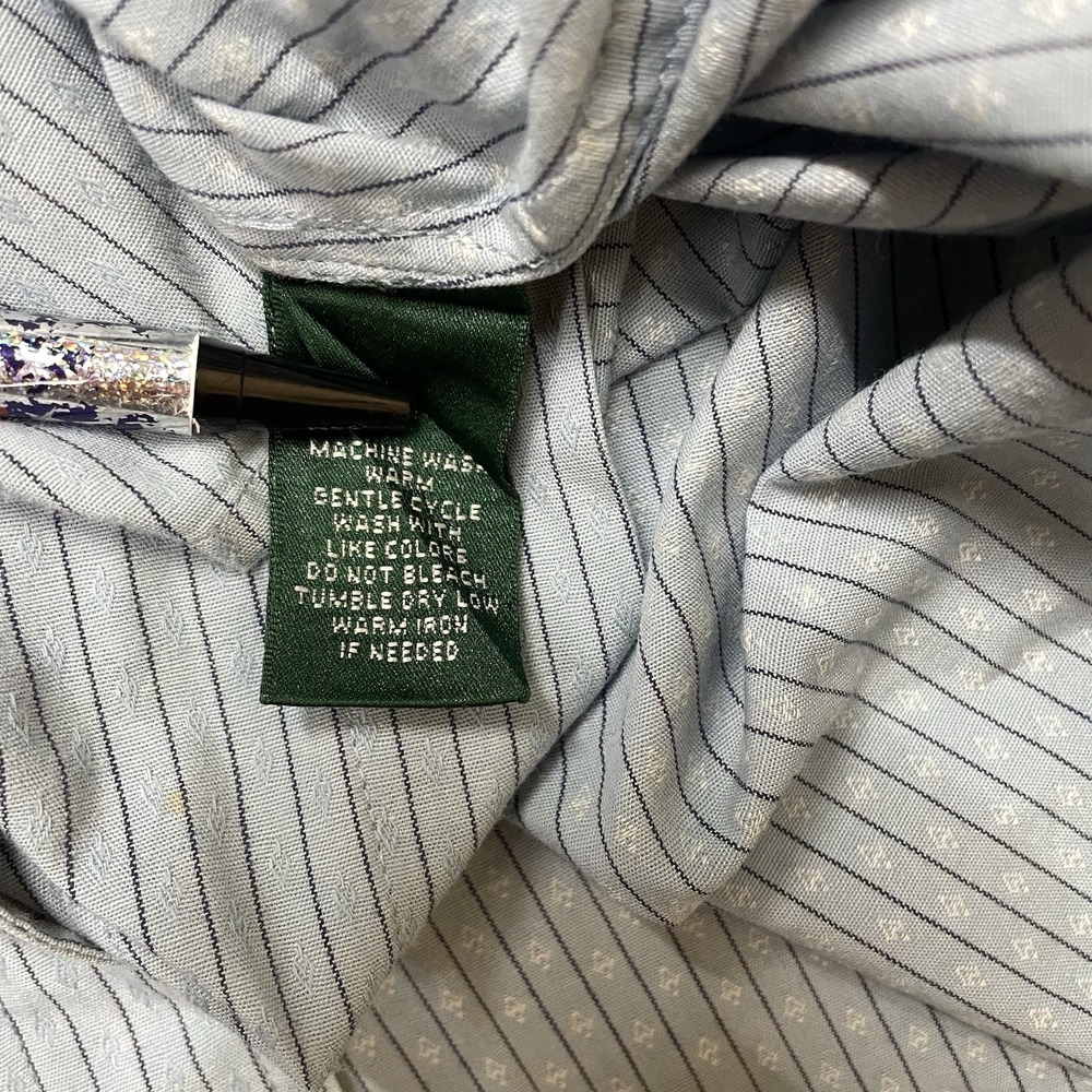 Lauren Jeans Co. Ralph Lauren Shirt Button Down Epaulets Roll Tab Striped Blue L - Picture 8 of 11